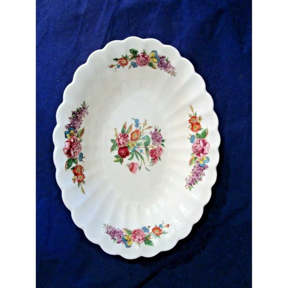 Limoges American Wales Pattern Oval Serving Bowl Floral Medallion Scalloped Rim - Picture 8 of 10